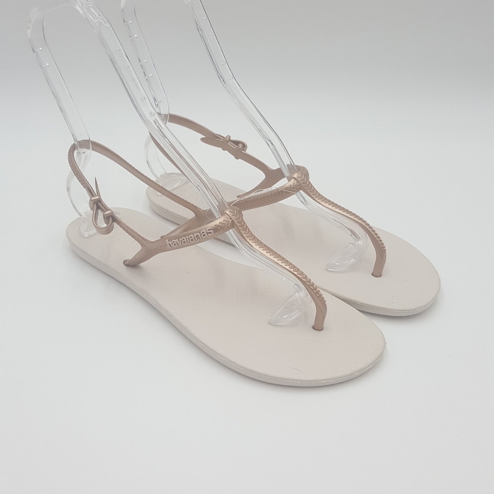 New Havaianas bronze cream t-strap thong sandals Size 11-11.5